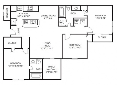 3x2 1319 sqft - The Ballantyne C1 at The Grayson Apartment Homes, Charlotte, 28262